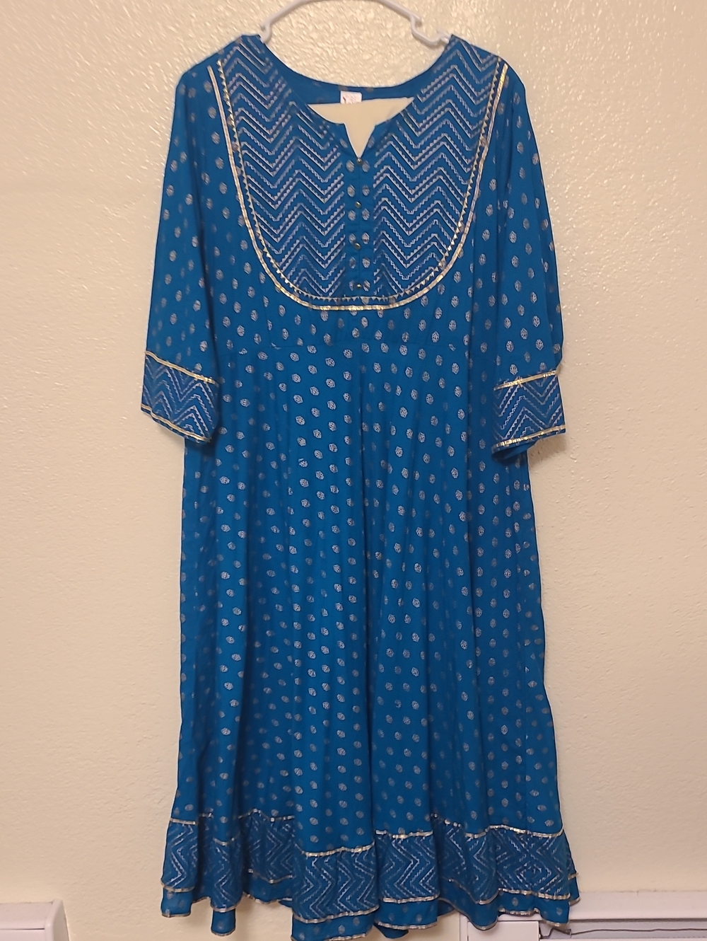 Flared 3/4 Sleeve Anarkali Kurta Dress and Churidar Leggings